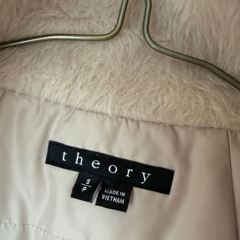 THEORY Long Faux Fur Vest stand collar taupe tan small - Picture 3 of 7